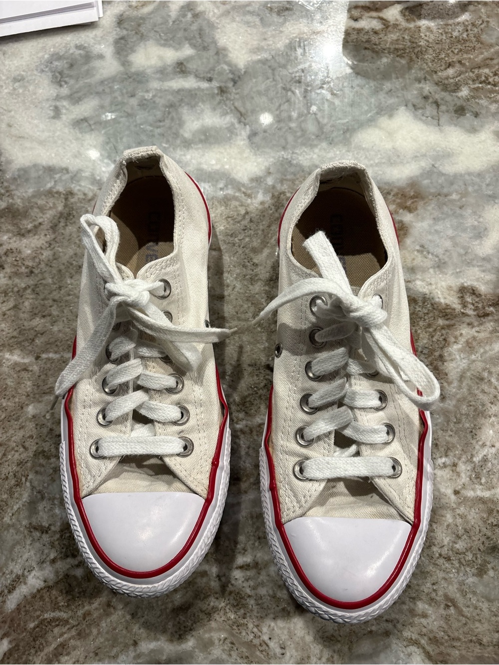Converse Women's White Canvas Low-Top Sneakers with Red Trim